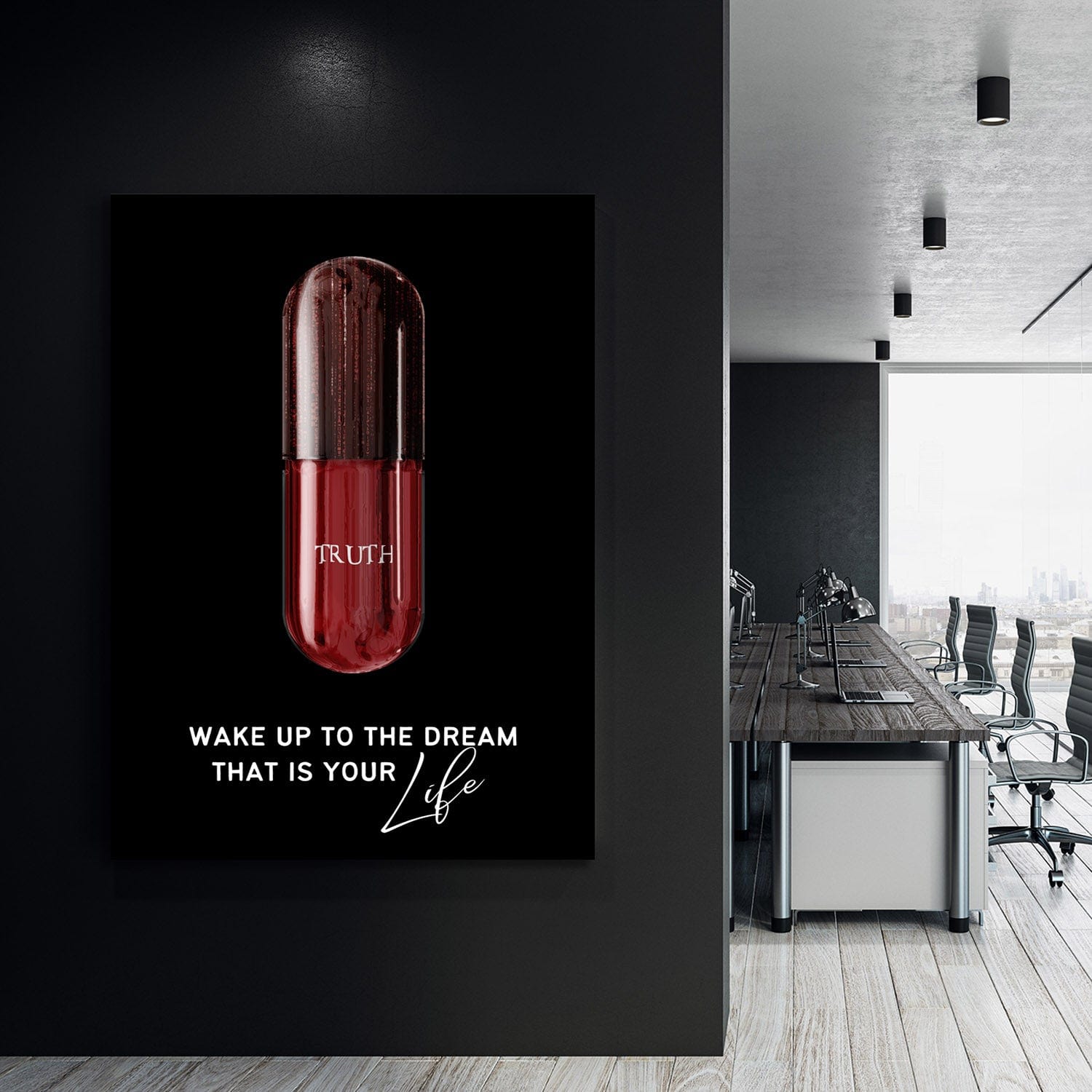 Red Pill - Wake Up to the Dream - Matrix Inspired Wall Art | Inspirational Wall Art Motivational Wall Art Quotes Office Art | Impaktiv Exclusive Canvas Art Portrait