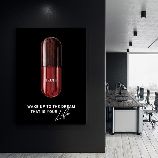 Red Pill - Wake Up to the Dream - Matrix Inspired Wall Art | Inspirational Wall Art Motivational Wall Art Quotes Office Art | Impaktiv Exclusive Canvas Art Portrait