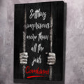 Unframed black wall art with white typography, clenched fists, and red "Combined" text