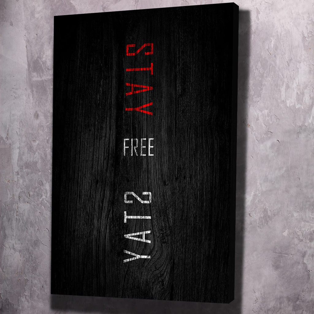 Black typographic wall art with red and white lettering, portrait canvas
