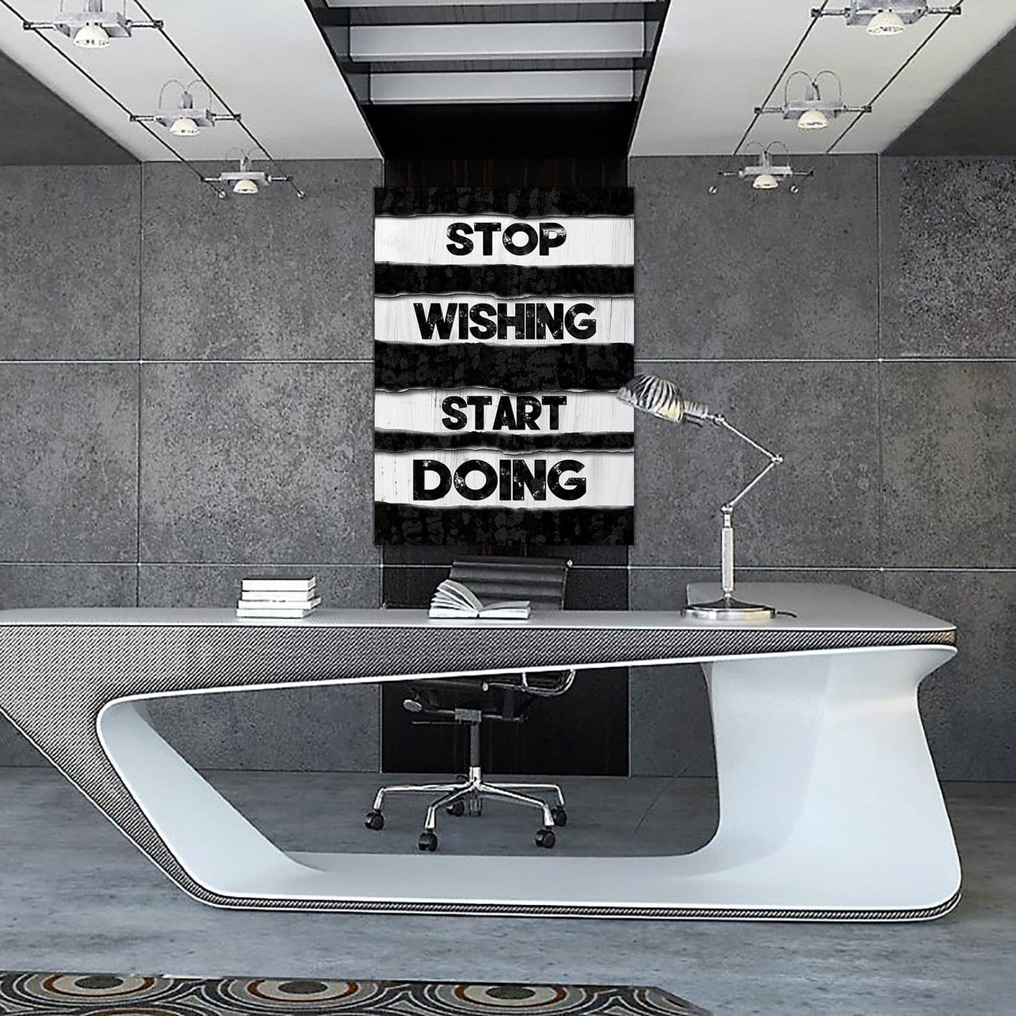 Stop Wishing Wall Art | Inspirational Wall Art Motivational Wall Art Quotes Office Art | Impaktiv Exclusive Canvas Art Portrait