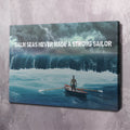 Wall art: boat on stormy waves with quote "CALM SEAS NEVER MADE A STRONG SAILOR"