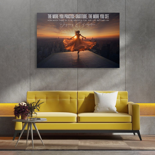 The More You Practice Gratitude Wall Art | Inspirational Wall Art Motivational Wall Art Quotes Office Art | Impaktiv Exclusive Canvas Art Landscape