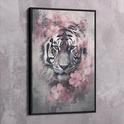 Tiger Pink Flowers - Change Yourself Not Circumstances Quote Wall Art | Inspirational Wall Art Motivational Wall Art Quotes Office Art | Impaktiv Exclusive Canvas Art Portrait