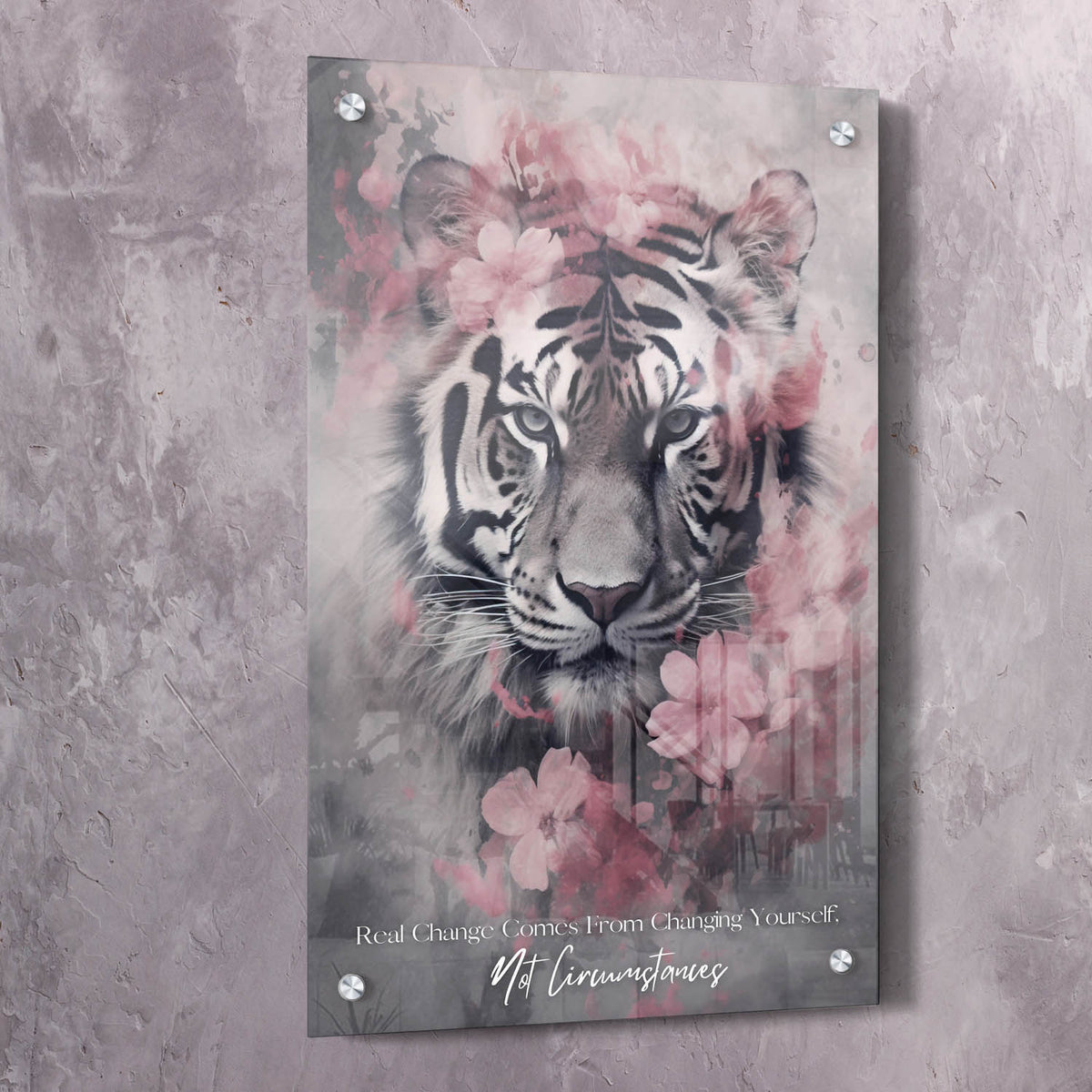 Tiger Pink Flowers - Change Yourself Not Circumstances Wall Art, alternate view by Impaktiv