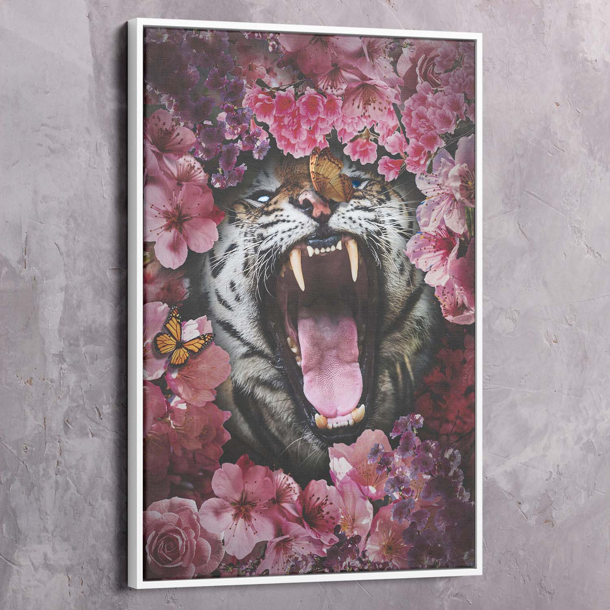 Tiger Roar Pink Flowers Wall Art, alternate artwork view by Impaktiv