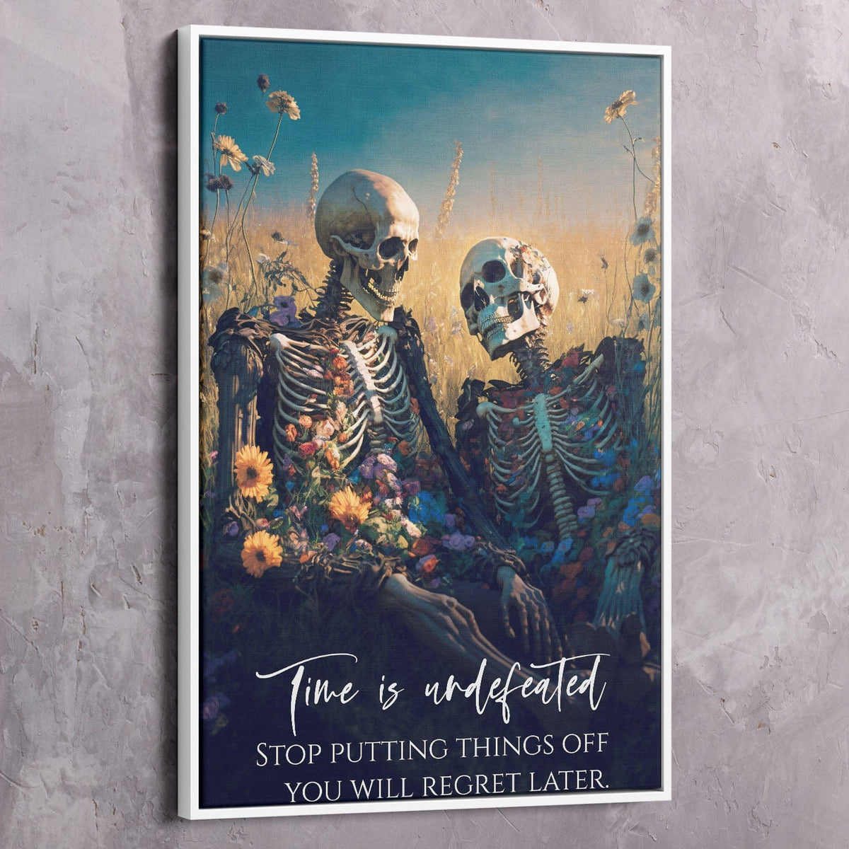 Skeleton Couple Flowers - Time is Undefeated Wall Art, alternate view by Impaktiv