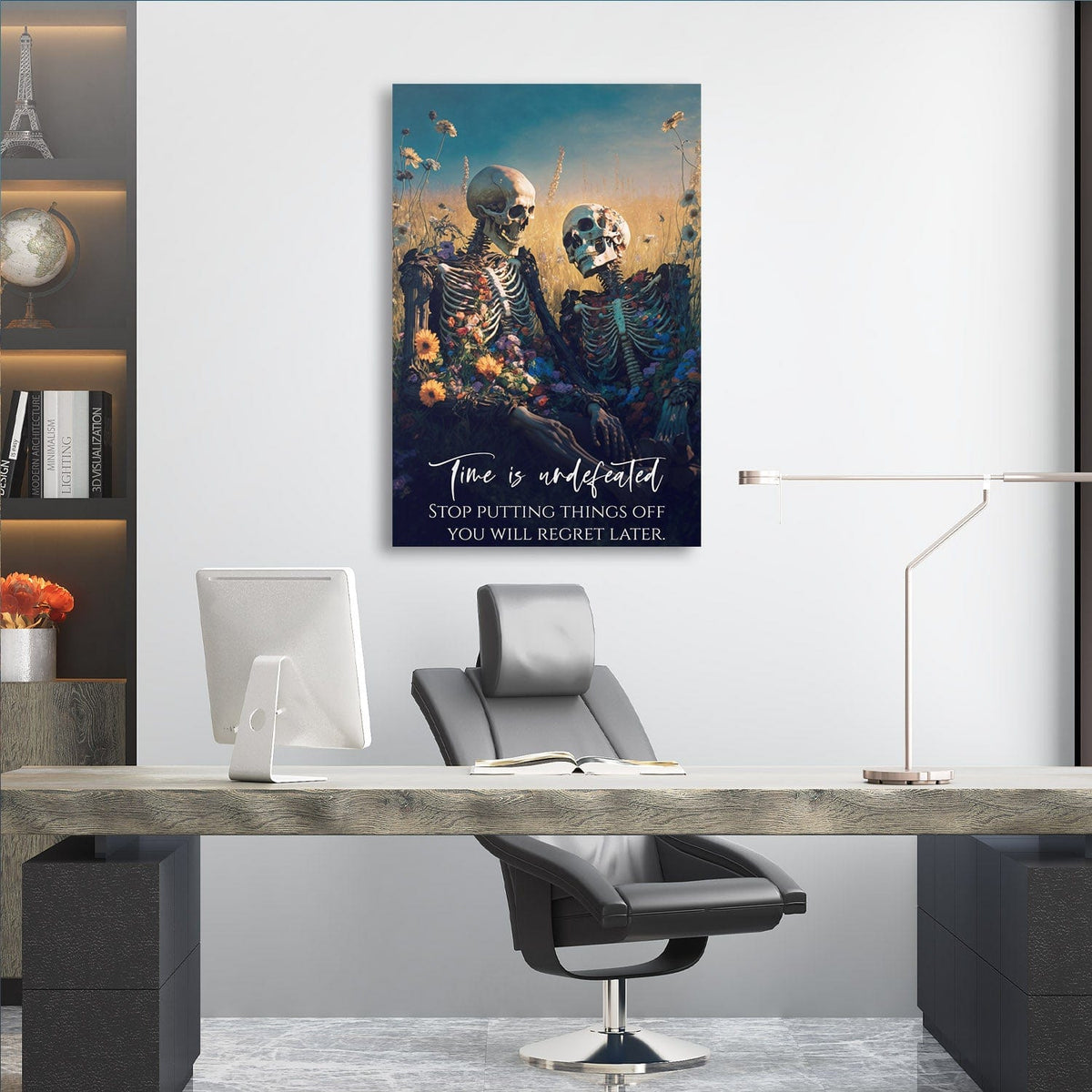 Skeleton Couple Flowers - Time is Undefeated Wall Art, alternate view by Impaktiv