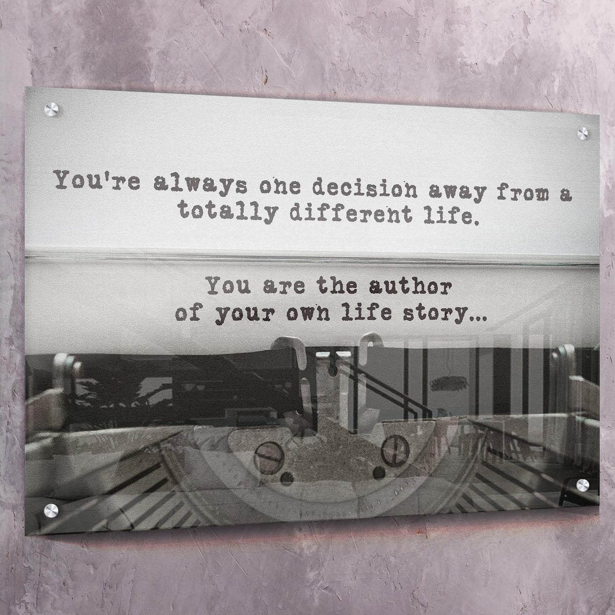 Type Writer - One Decision Away Motivational Wall Art, alternate view by Impaktiv