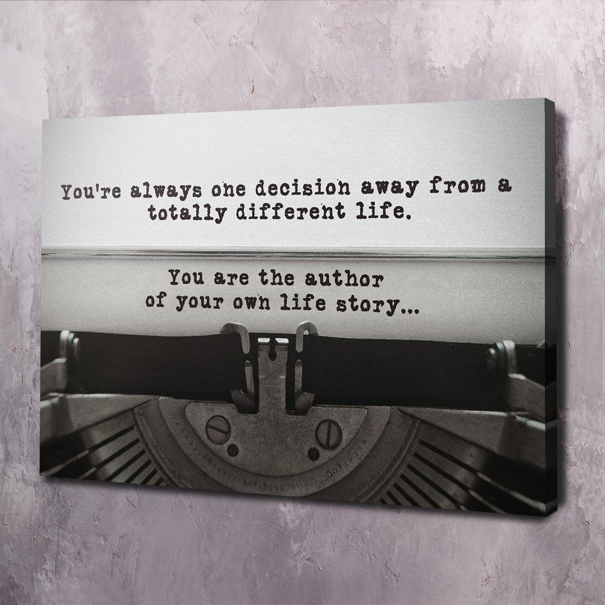 Type Writer - One Decision Away Motivational Wall Art, motivational wall art by Impaktiv
