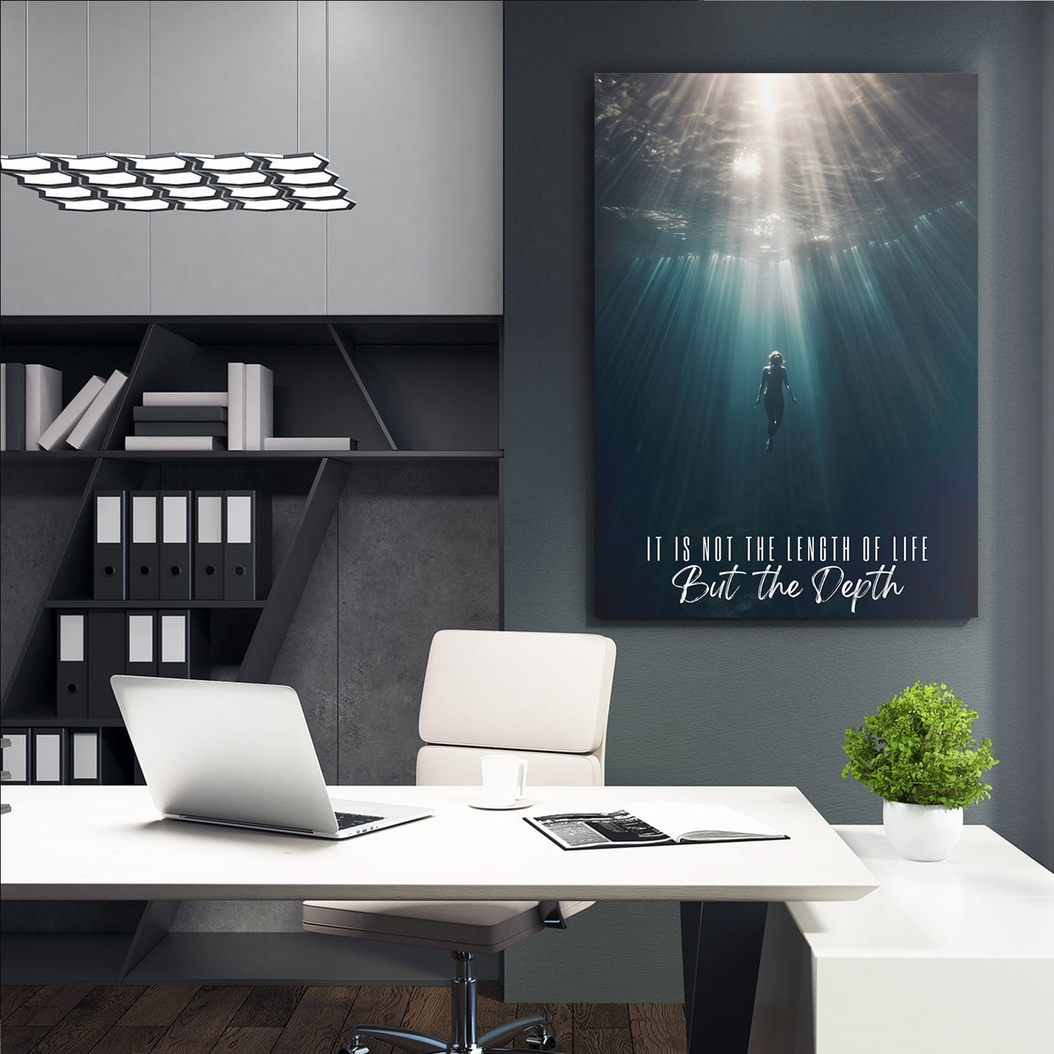 Underwater - It is not the length of life but the depth - Ralph Waldo Emerson Quote Wall Art | Inspirational Wall Art Motivational Wall Art Quotes Office Art | Impaktiv Exclusive Canvas Art Portrait