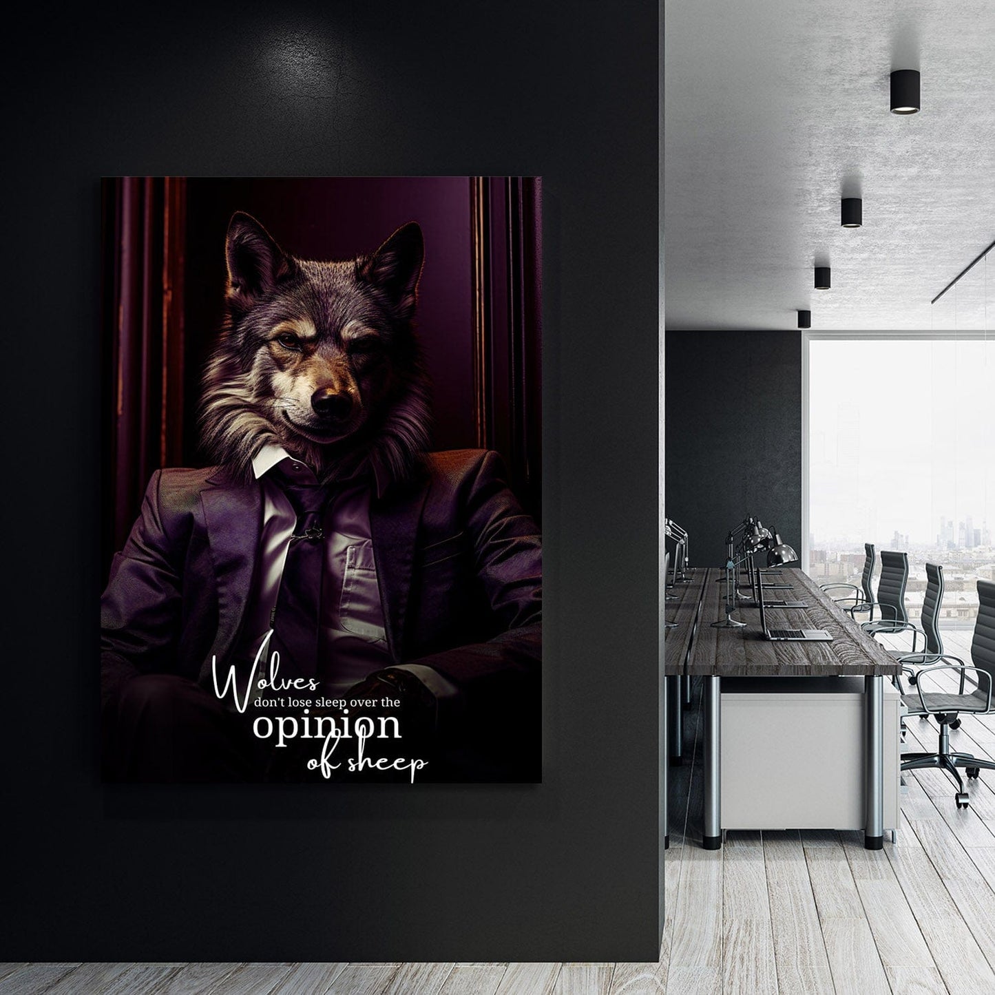 Wolves don't lose sleep over the opinion of sheep Wall Art | Inspirational Wall Art Motivational Wall Art Quotes Office Art | Impaktiv Exclusive Canvas Art Portrait