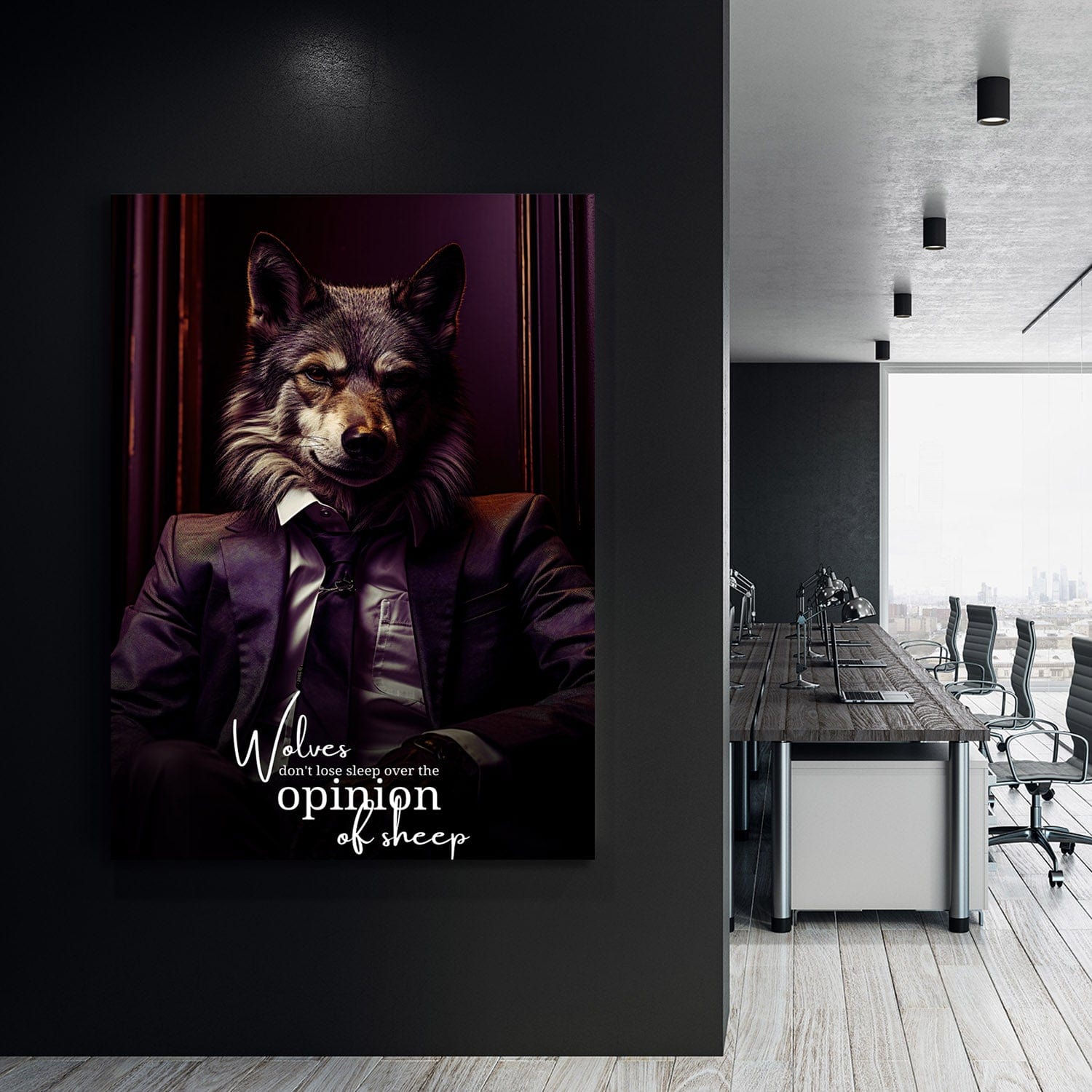 Wolves don't lose sleep over the opinion of sheep Wall Art | Inspirational Wall Art Motivational Wall Art Quotes Office Art | Impaktiv Exclusive Canvas Art Portrait