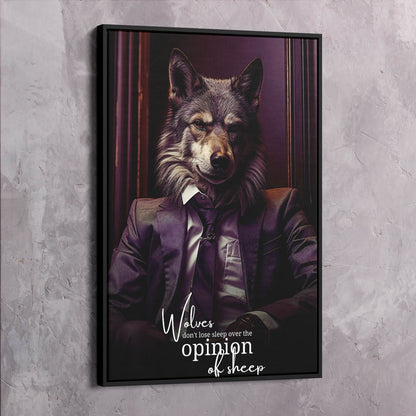 Wolves don't lose sleep over the opinion of sheep Wall Art | Inspirational Wall Art Motivational Wall Art Quotes Office Art | Impaktiv Exclusive Canvas Art Portrait