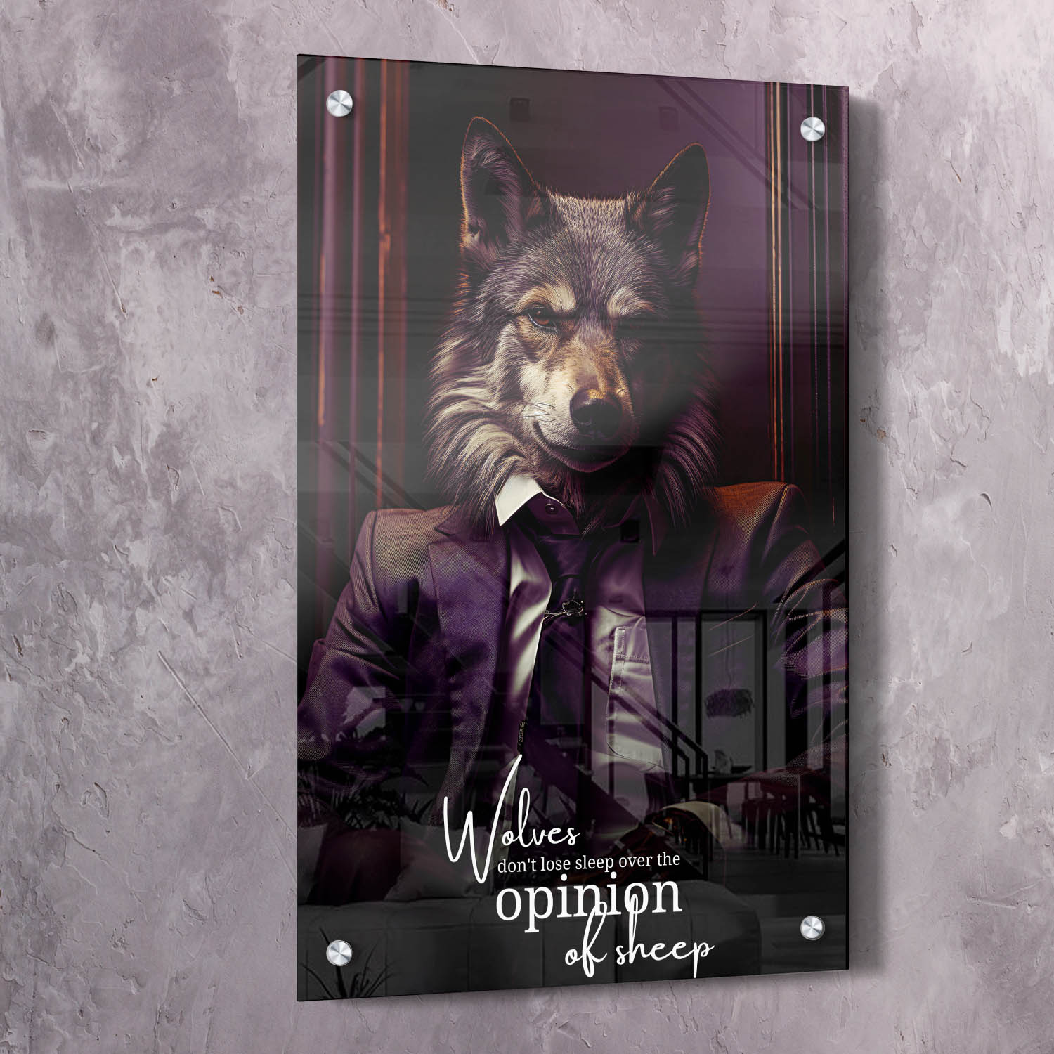 Wolves don't lose sleep over the opinion of sheep Wall Art | Inspirational Wall Art Motivational Wall Art Quotes Office Art | Impaktiv Exclusive Canvas Art Portrait