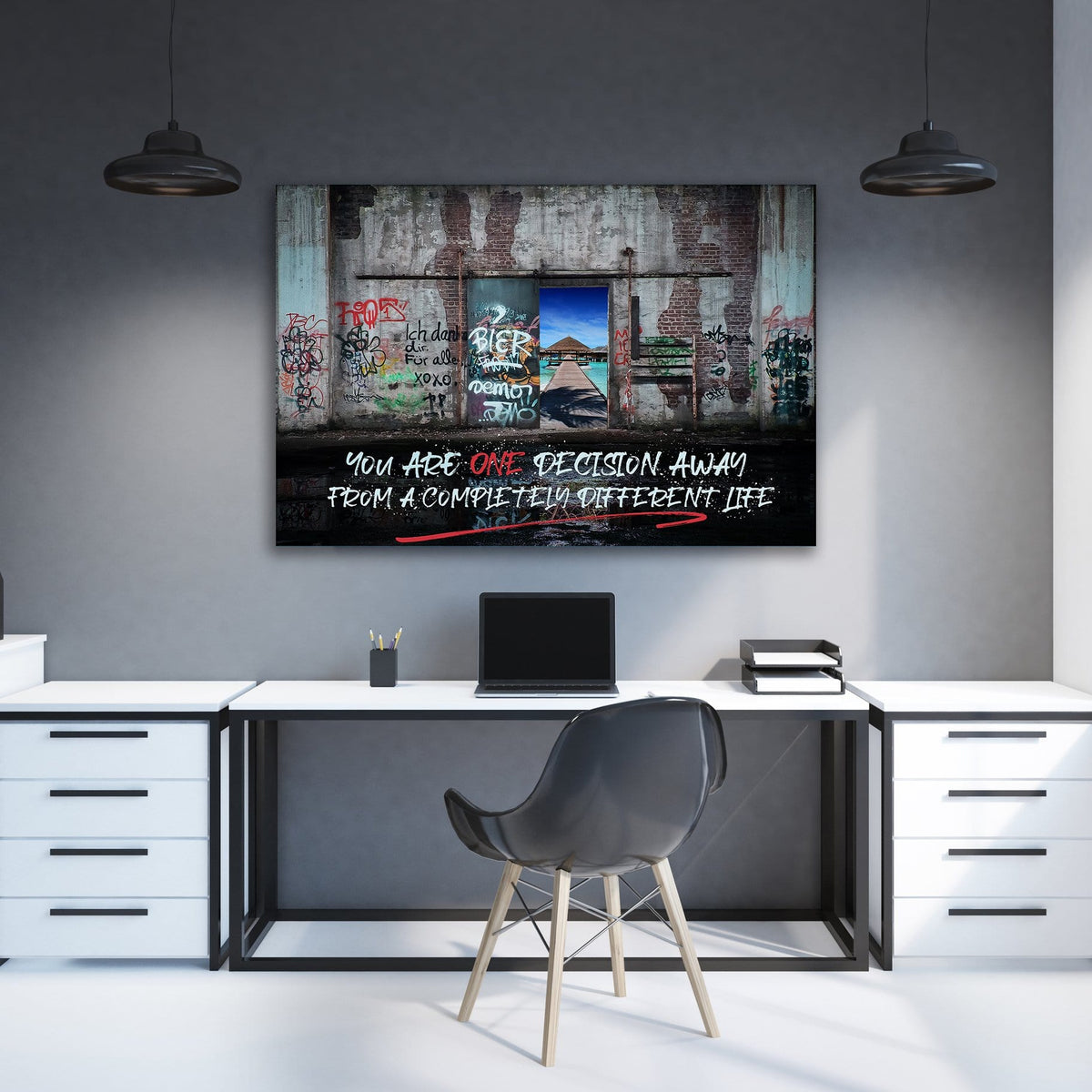 You Are One Decision Away Motivational Wall Art, alternate artwork view by Impaktiv