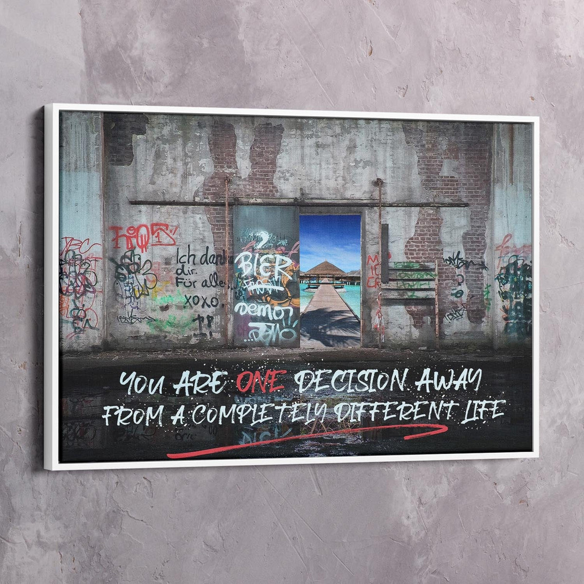 You Are One Decision Away Motivational Wall Art, alternate view by Impaktiv