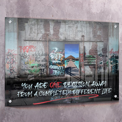 You Are One Decision Away Wall Art | Inspirational Wall Art Motivational Wall Art Quotes Office Art | Impaktiv Exclusive Canvas Art Landscape