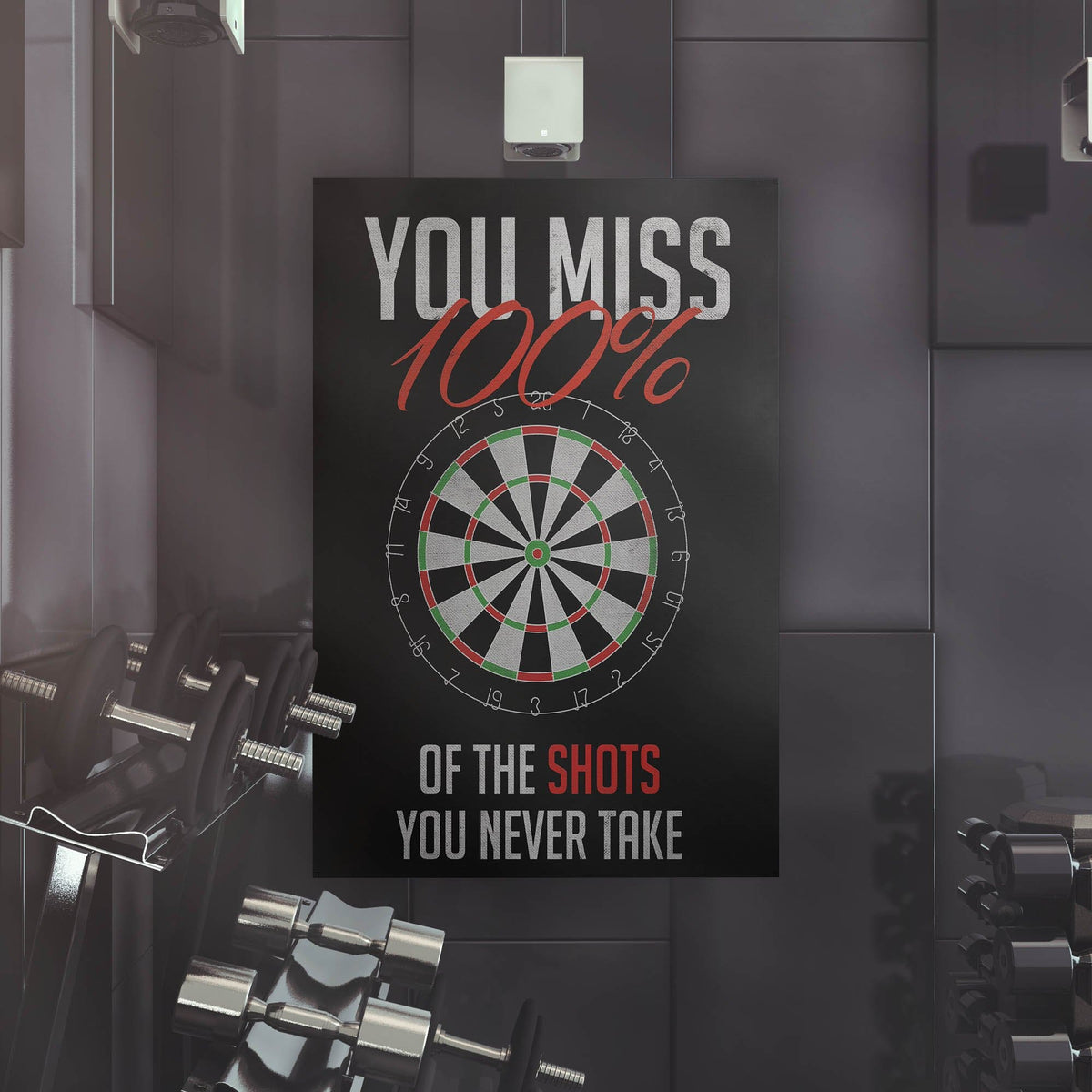 You Miss 100 Of The Shots Dartboard Motivational Wall Art, alternate view by Impaktiv