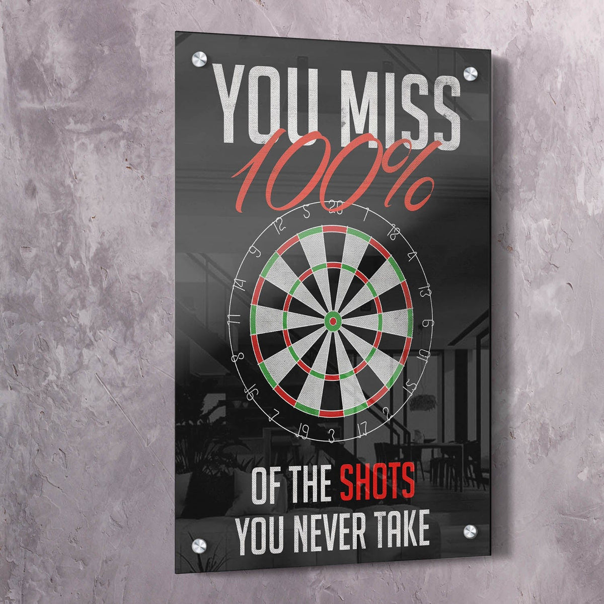 You Miss 100 Of The Shots Dartboard Motivational Wall Art, alternate view by Impaktiv